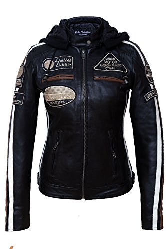 Urban Leather 58 LADIES | Giacca Moto Donna in Pelle con Protezioni Per Schiena, Spalle e Gomiti Omologate CE |Nero| M