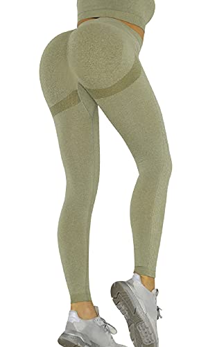 Voqeen Leggings Sportivi Donna Anticellulite Vita Alta Pantaloni Fitness Leggins Compressione Push Up Booty Yoga Pants Abbigliamento per Palestra Allenamento Jogging(1-Verde,M)