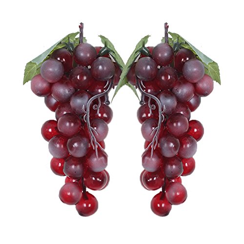 WADY 2 pezzi decorativi in plastica, uva da vino, frutta artificiale, frutta in plastica, decorazione per frutta artificiale, frutta e verdura, 2 x 17 cm (rosso)