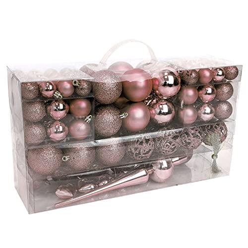Wohaga 105 palline di Natale “Glamour”, decorazioni per albero di Natale, colore: rosa