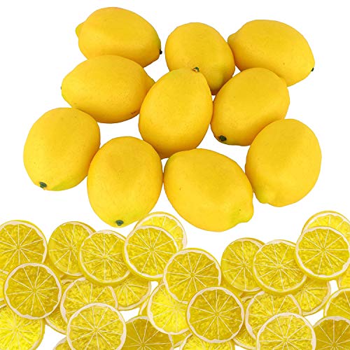 Woohome 30 Pz Giallo Limoni Artificiali 10 Pz Frutti di Limone Finti per La Decorazione Domestica 20 Pz Falso Fetta di Limone Guarnire per Accessori per Foto, Decorazioni per La Casa
