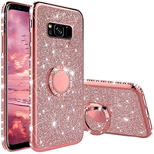 XTCASE Cover Glitter per Samsung Galaxy S8, Brillantini Bling Custodia con Supporto Anello a 360° Ultra Sottile Antiurto Morbid TPU Silicone Protettiva Case, Rosa