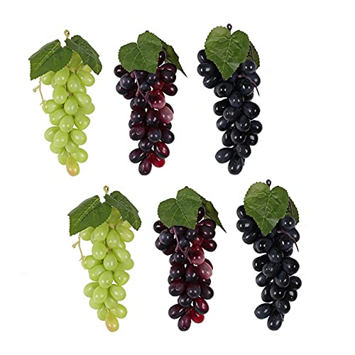 YLSZHY 6 grappoli di uva da frutta artificiale, colore nero, verde e viola, per matrimoni, casa, interni ed esterni, feste, giardino, decorazione da parete