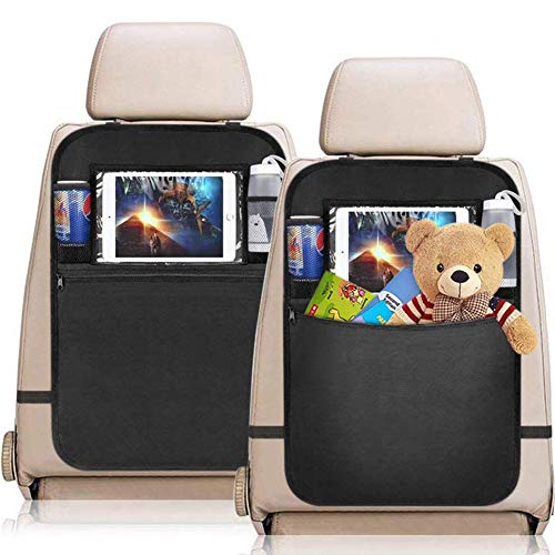 YZCX 2 Pezzi Protezione Sedili Auto Bambini Proteggi Sedile Organizzatore Sedile Posteriore Impermeabile con Supporto Trasparente per iPad Tablet per Car SUV Minivan Camion Seats (Nero)