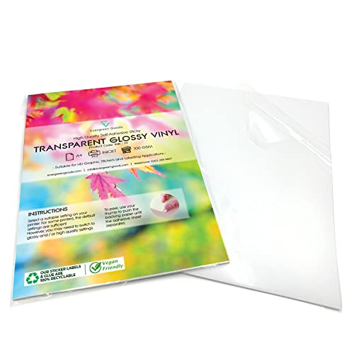 10 Fogli di carta adesiva, trasparente e lucida, formato A4, in vinile auto-adesivo di alta qualità, stampabili con stampanti a getto di inchiostro