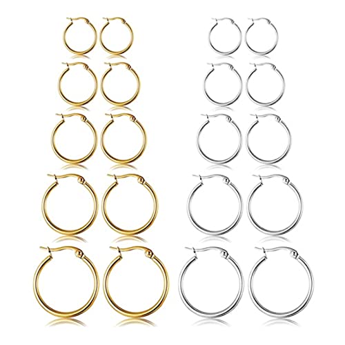 10 paia di orecchini a cerchio per donna orecchini a cerchio in oro argento piccoli orecchini a cerchio set orecchini ipoallergenici per donne ragazze (8MM-16MM)