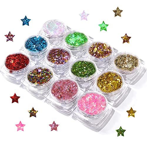12 Colori Body Glitter Gel Set Chunky Glitter Duraturo Olografici Glitter Per Viso, Unghie, Occhi Festival Glitter Makeup