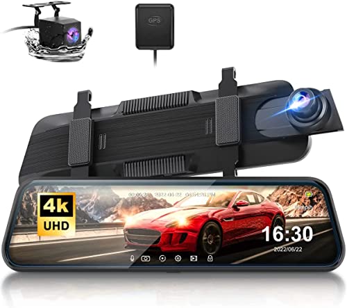 4K Dash Cam Specchietto Retrovisore, ThiEYE 10  Touchscreen Telecamera per Auto, Dashcam Auto Doppia Camera con 170° Grandangolo, Visione Notturna, Sensore G, Monitor Parcheggio & GPS