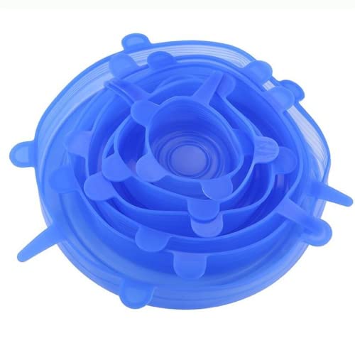 6 coperchi in silicone estensibili in diverse dimensioni, senza BPA, riutilizzabili, per sorelle, barattoli, bicchieri, blu, rotondi