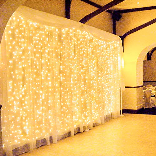 600 LED 6Mx3M Zorela Tenda Luminosa Natale Esterno Interno Prolungabile Luci di Natale 8 Modalità Tenda Luminosa Esterno Tenda di Luci IP44 Impermeabile per Natale, Giardino, Matrimonio - Bianco Caldo