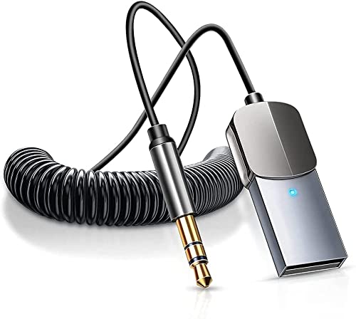 Adattatore Bluetooth Aux, ricevitore wireless Bluetooth v5.0 da USB a jack da 3,5 mm, ingresso AUX per chiamate in vivavoce, Plug & Play, accensione automatica per altoparlanti auto, audio domestico