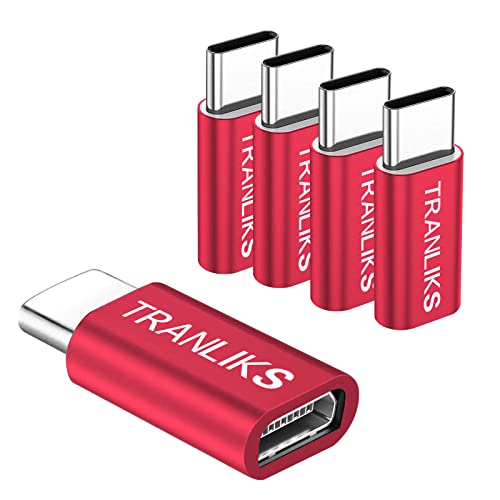 Adattatore da Micro USB a USB C, adattatore TRANLIKS Micro USB (Female) a tipo C (maschio) [confezione da 5] per ricarica e sincronizzazione dati – rosso