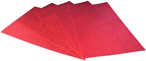 Aerzetix - C54204 - Set di 5 Fogli di gommapiuma Glitter - Flessibile 200x300mm - Carta gommata - Fogli Brillantini - Colore Rosso