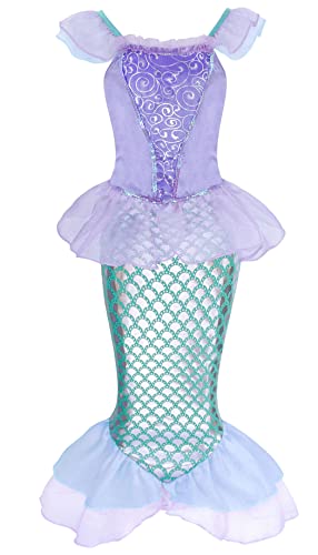 AmzBarley Costume della Sirenetta Vestito vestirsi Ragazza Bambina Coda di Pesce Costumi di Halloween Vestiti Compleanno Carnevale Abiti Viola 7-8 Anni 130