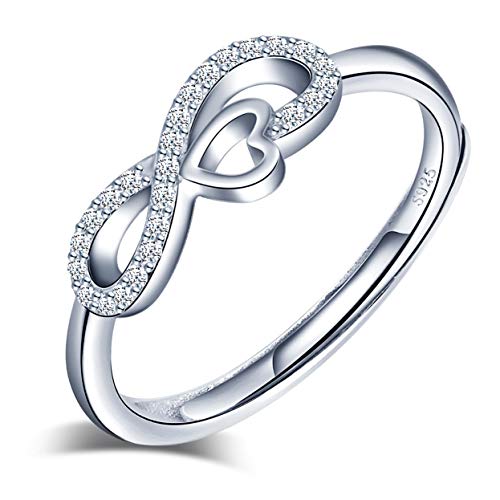 Anelli aperto in argento 925 per donna, anello simbolo infinito intarsiato con zircone - anelli di fidanzamento di nozze - Misura regolabile - Regalo di compleanno di Natale