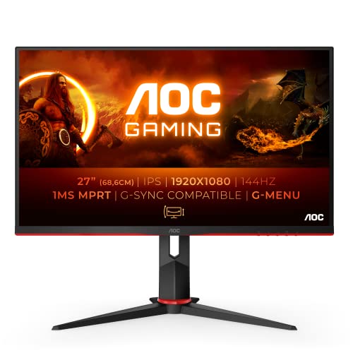 AOC 27G2 BK, Display da gioco Full HD da 68.6 cm (27 pollici) (HDMI, DisplayPort, Free-Sync, tempo di reazione 1 ms, 144 Hz, 1920 x 1080), Nero Rosso