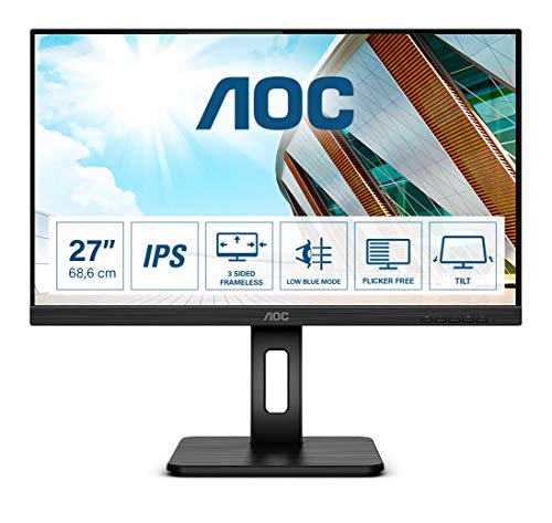 AOC 27P2Q - Monitor FHD da 27 pollici, regolabile in altezza (1920 x 1080, 75 Hz, VGA, DVI, HDMI, DisplayPort, hub USB), colore: Nero
