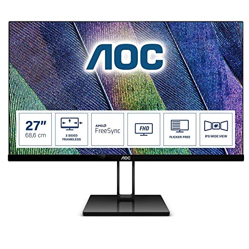 AOC 27V2Q Monitor LED da 27  IPS, FHD, 1920 x 1080, Senza Bordi, HDMI, DP, Nero