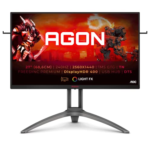 AOC AGON AG273QZ - Monitor per il gaming QHD da 27 pollici (68,5 cm), 240 Hz, 0,5 ms, HDR400, FreeSync Premium Pro (2560 x 1440, HDMI, DisplayPort, USB hub), colore: nero