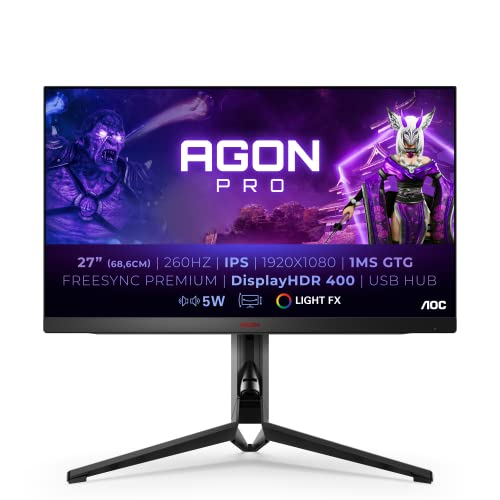 AOC AGON Pro AG274Fz - 27 Zoll FHD Gaming Monitor, 260 Hertz, 1 ms, HDR400, FreeSync Premium (1920x1080, HDMI, DisplayPort, USB Hub) schwarz