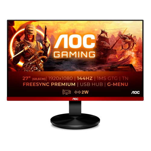 AOC G2790PX Monitor da Gaming 27 , FHD 1920 x 1080 a 144 Hz, 1 ms, Speaker, D-SUB, HDMI, DP, 4 x USB, Nero Rosso