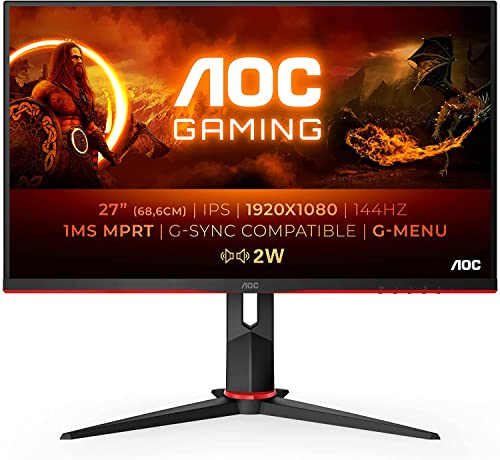 AOC Gaming 27G2AE - Monitor FHD da 27 pollici, 144 Hz, 1 ms, FreeSync Premium (1920 x 1080, HDMI, Displayport) nero rosso