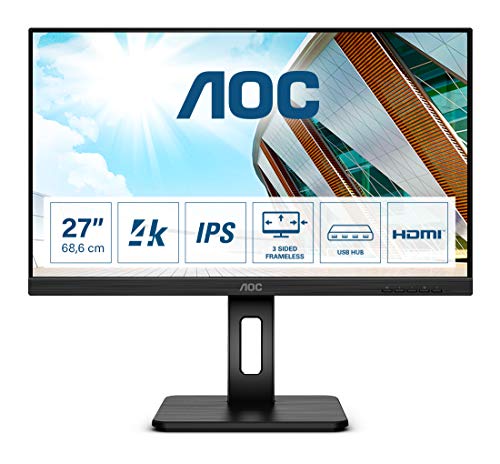 AOC U27P2 - Monitor UHD da 27 , regolabile in altezza (3840 x 2160, 60 Hz, HDMI, DisplayPort, hub USB), colore: Nero