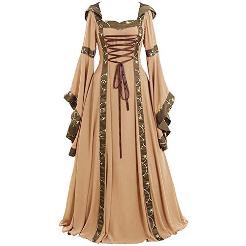 AOGOTO - Vestito da donna Vintage Celtic Medieval, stile gotico cachi M