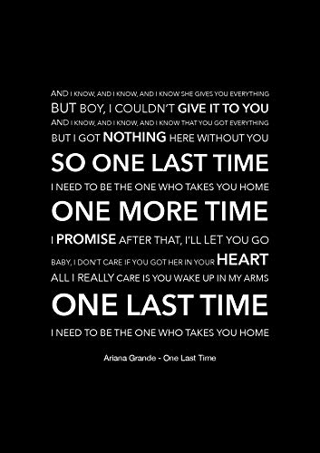 Ariana Grande - One Last Time - Poster con canzone nera, formato A4
