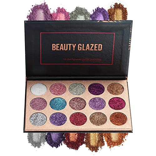 Beauty Glazed Palette di Ombretti Glitter,15 Colori Shimmer Ultra P...