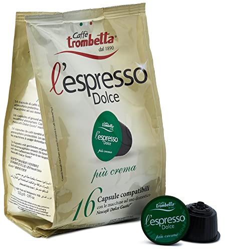 Caffè Trombetta L Espresso Dolce, Capsule Compatibili Nescafè Dolce Gusto, Più Crema - 16 Capsule