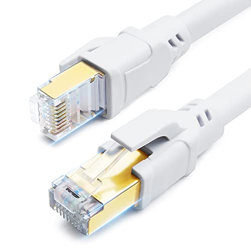 Cavo Ethernet CAT 8 5m, cavo di rete SFTP ad alta velocità 40 Gbps 2000 MHz 26 AWG Cavo LAN Internet con RJ45 placcato in oro per router, modem, giochi, Xbox, PC (5m bianco)