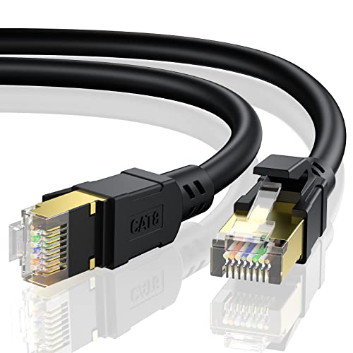 Cavo Ethernet CAT8 5M - CABNEER Cavo di Rete Internet Lan Gigabit STP RJ45 Cat-8 ad AltaVelocità Nero - Cavo Patch Schermato Resistente per ComputerModem Router PC PS3 PS4 TV -5 M