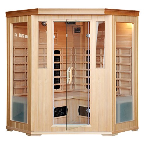 CONCEPT USINE | Cabina sauna a infrarossi in legno 3-4 posti | senza vapore: calore secco + risparmio | Cromoterapia 5 lampade | 6 Diffusori Infrarossi + 2 Carboni | Controllo LCD | Radio +2HP | 2340W