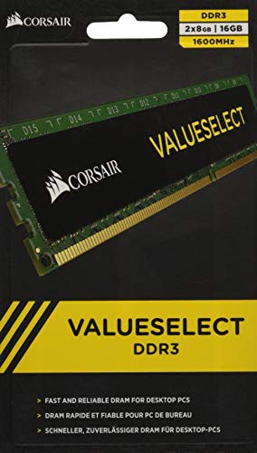 Corsair CMV16GX3M2A1600C11 Value Select Memoria per Desktop Mainstream da 16 GB (2x8 GB), DDR3, 1600 MHz, CL11