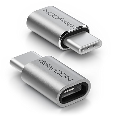 deleyCON 2x Adattatore USB C in Alluminio Attacco Micro USB a Presa USB C Smartphone Tablet Laptop - Argento