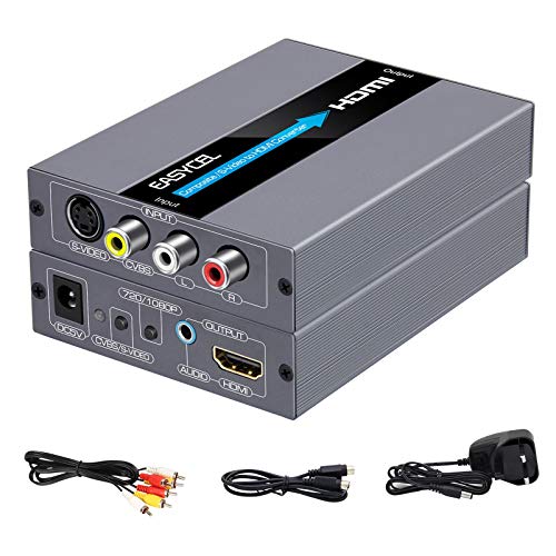 EASYCEL Convertitore da RCA Svideo a HDMI con cavi RCA e S-video, Convertitore da Composito AV a HDMI, Ingresso RCA S-video Uscita HDMI con 3.5mm Jack Audio(Alluminio)