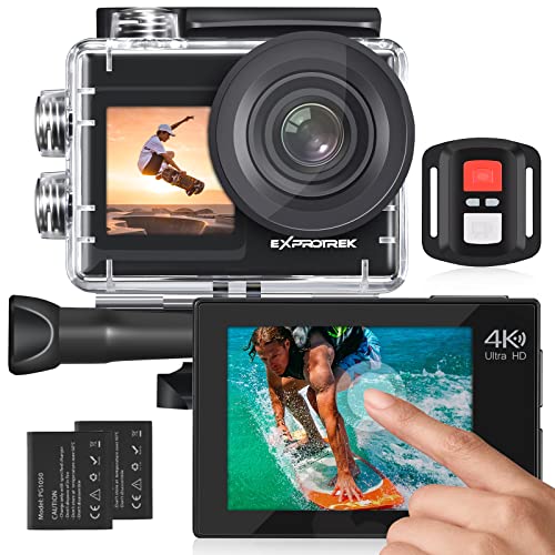 Exprotrek Action Camera 4K con touch screen, angolo di visione regolabile EIS, fotocamera subacquea impermeabile da 40 m