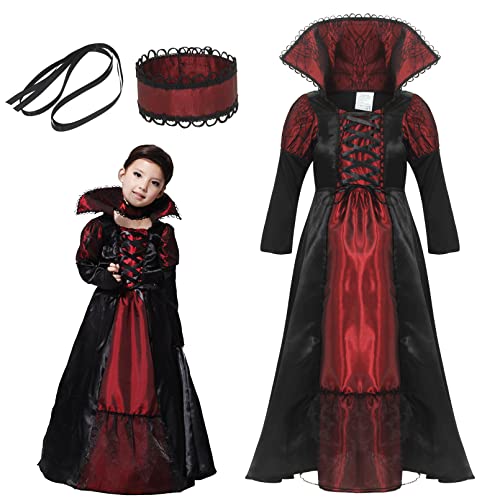 GEMVIE Costume Strega Bambina Vestito Halloween Bambina Costume Carnevale Vampira Baby Dress Girl(4-6 anni)