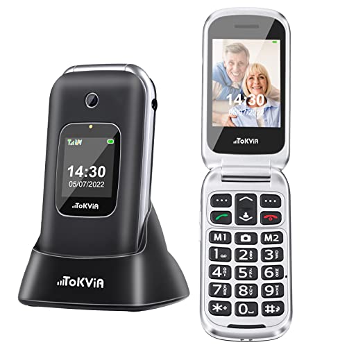 GSM Telefono Cellulare per Anziani con tasti grandi | Cellulare a conchiglia con tasto SOS, Pantalla 2,4  TOKVIA T221