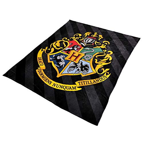 Harry Potter - Coperta in ratina stemma Hogwarts 200 x 220 cm Elbenwald nero e giallo