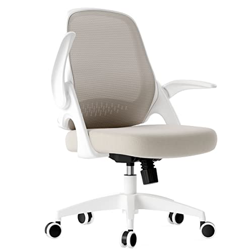 Hbada Sedia da ufficio Sedia da scrivania con braccioli ribaltabili ergonomici, con Oscillazione a 120°, superficie di sollevamento, base in resina di nylon rinforzata, grigio