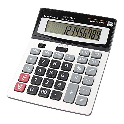 HIHUHEN Calcolatrice,calcolatrice da tavolo 12 cifre con ampio display elettronico. Calcolatrice a energia solare e batterie AA (1 x Calculator)