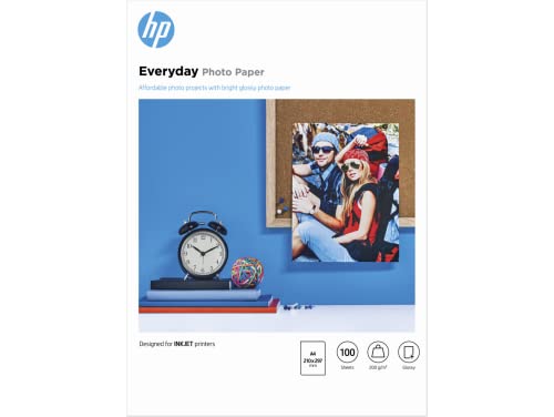 HP Carta Fotografica Lucida HP Everyday Q2510A, Grammatura 200 g m2, Formato A4, Confezione da 100 Fogli