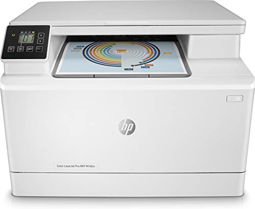 HP Color LaserJet Pro M182n 7KW54A, Stampante Multifunzione A4, Stampa Fronte e Retro Manuale a colori, 16 ppm, USB, Wi-Fi, Ethernet, ADF, No Fax, Schermo LCD a colori, Bianca
