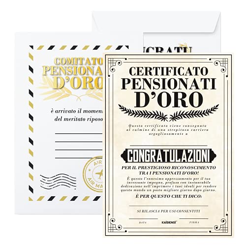 Idea Regalo Pensione Uomo - Certificato Personalizzabile Pensionato...