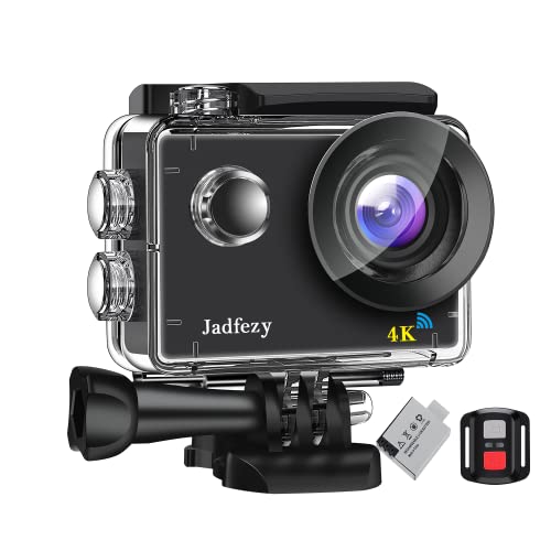 Jadfezy Action Cam 4K 30fps con WiFi e Telecomando, Sports Cam da 30 MP e 170° Grandangolare, Fotocamera subacquea da 30M dotato di 1350 mAh batterie e Accessori di montaggio (J-7000S)