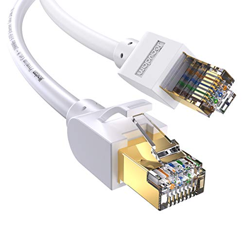 Jeavdarn Cavo Ethernet Cat 8 ad alta velocità, Cavo di Rete LAN con connettori RJ45 (40 Gbps, 26AWG, Tripla schermatura sicura, Bianco, 5 Metri)
