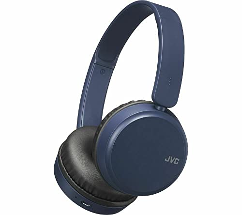 JVC HA-S35BT-A-U, Cuffie sovraurali Bluetooth, pieghevoli, con telecomando a 3 pulsanti e microfono integrati, autonomia 17 ore, bass boost, compatibili con assistenti vocali, colore AZZURRO