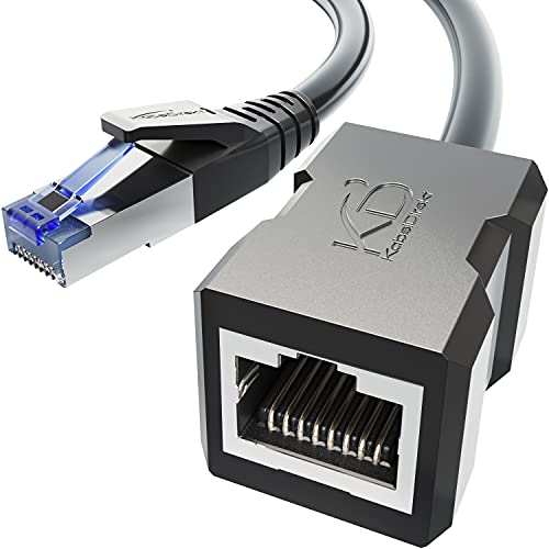 KabelDirekt – 5 m – cavo di prolunga LAN ed Ethernet (accoppiatore connettore RJ45, estende il cavo di rete mantenendo la velocità massima – Cat 7, 10 Gbit s, schermatura SF FTP, nero)